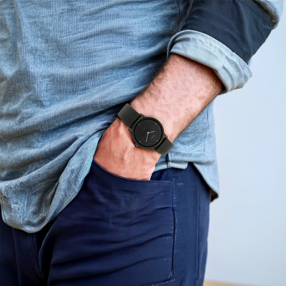 Titan Edge Black Dial Quartz Leather Strap Watch for Men