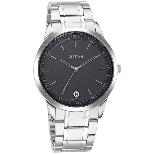 Titan Quartz Analog with Date Black Dial Metal Strap Watch for Men