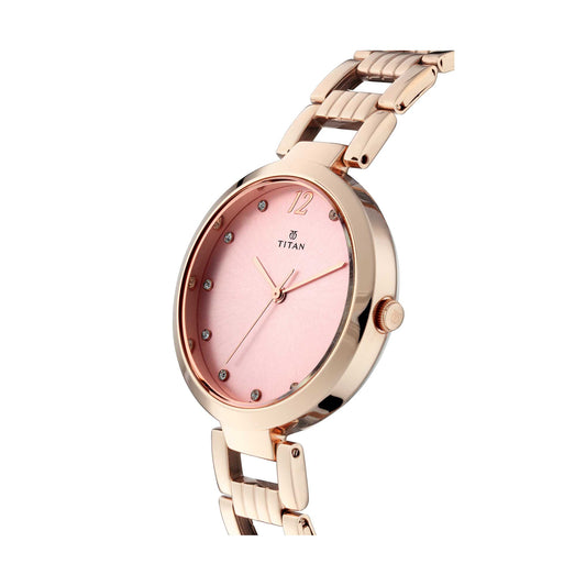 Titan Sparkle Pink Dial Analog Stainless Steel Strap watch for Women
