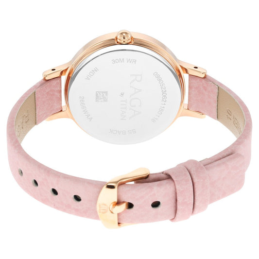 Titan Raga Viva Quartz Analog with Date White Dial Leather Strap Watch for Women 2666WL01