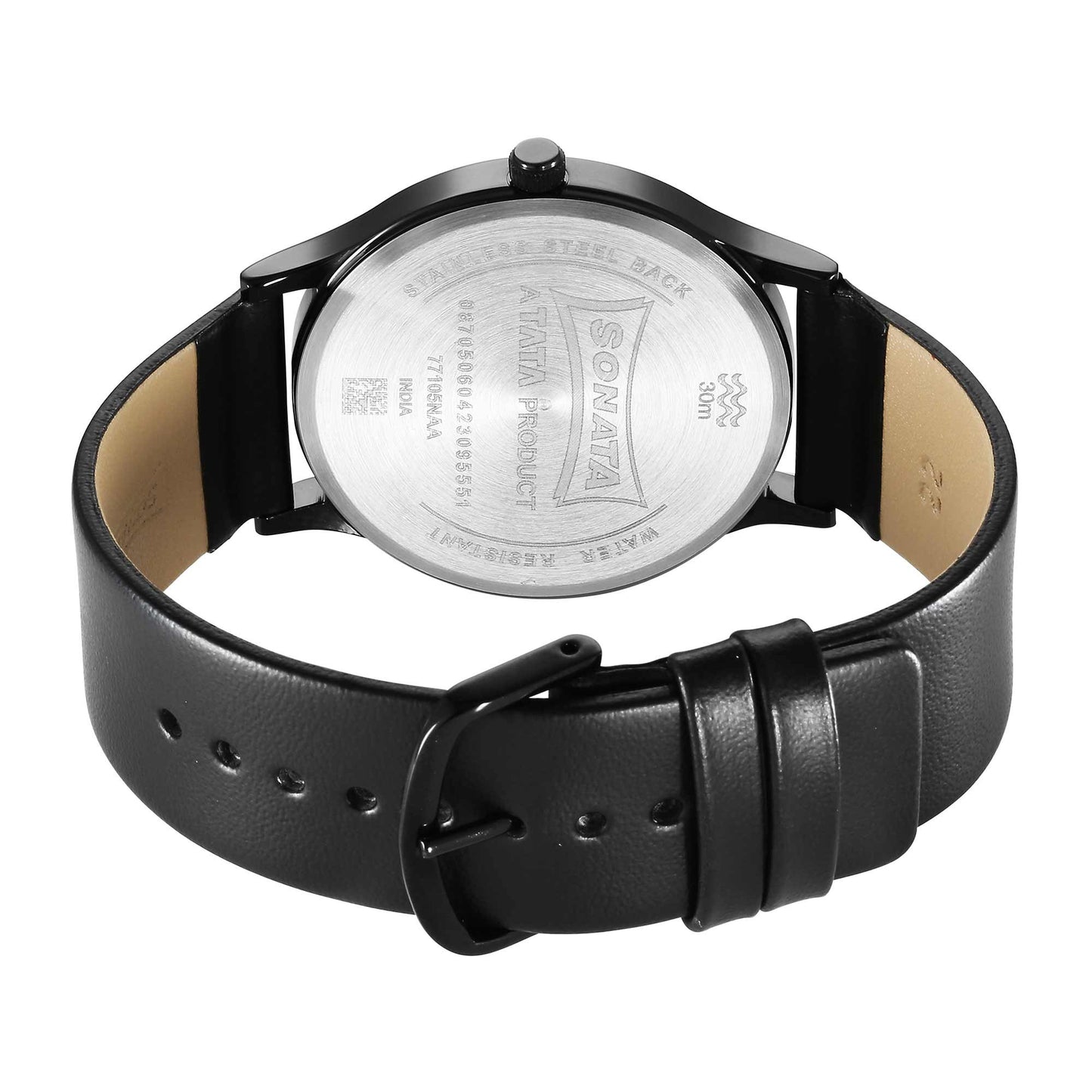 Sonata Aspire Quartz Analog Black Dial Leather Strap Watch for Men