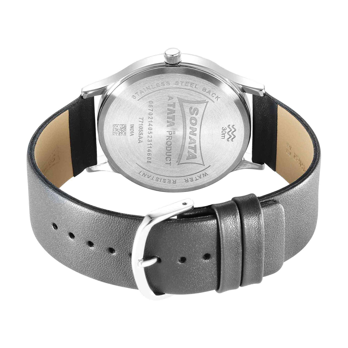 Sonata Aspire Quartz Analog Grey Dial Leather Strap Watch for Men