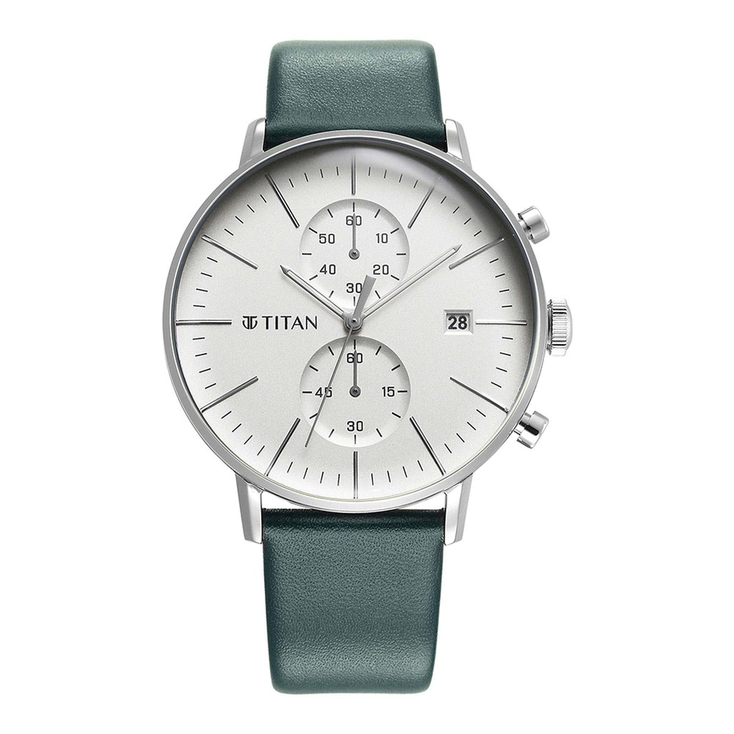 Titan Quartz Chronograph Silver Dial Leather Strap Watch for Men