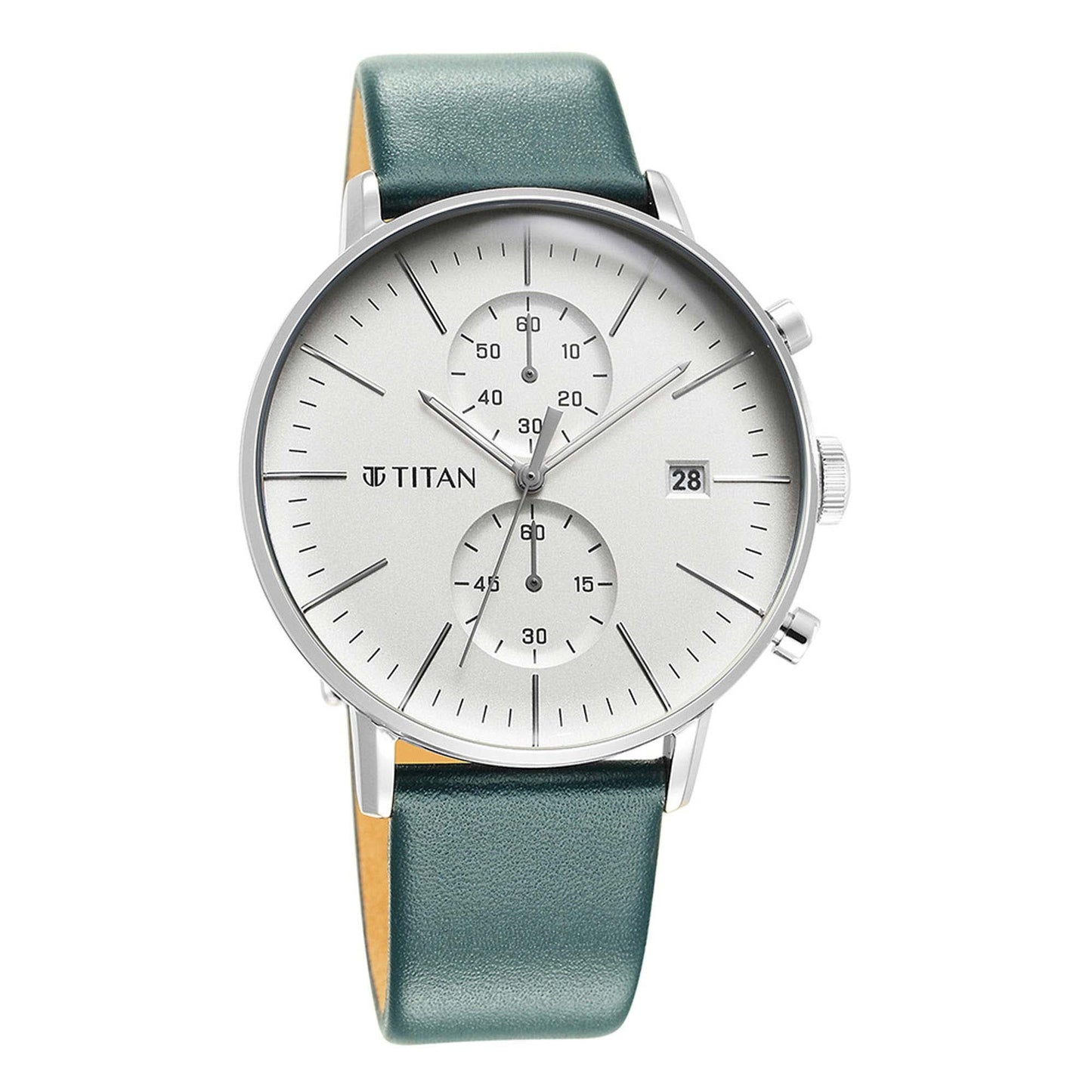 Titan Quartz Chronograph Silver Dial Leather Strap Watch for Men