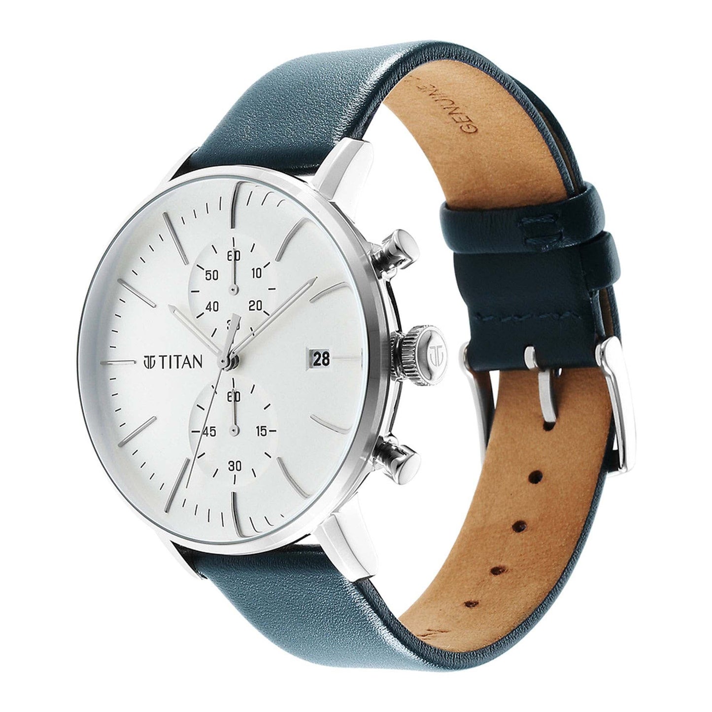 Titan Quartz Chronograph Silver Dial Leather Strap Watch for Men