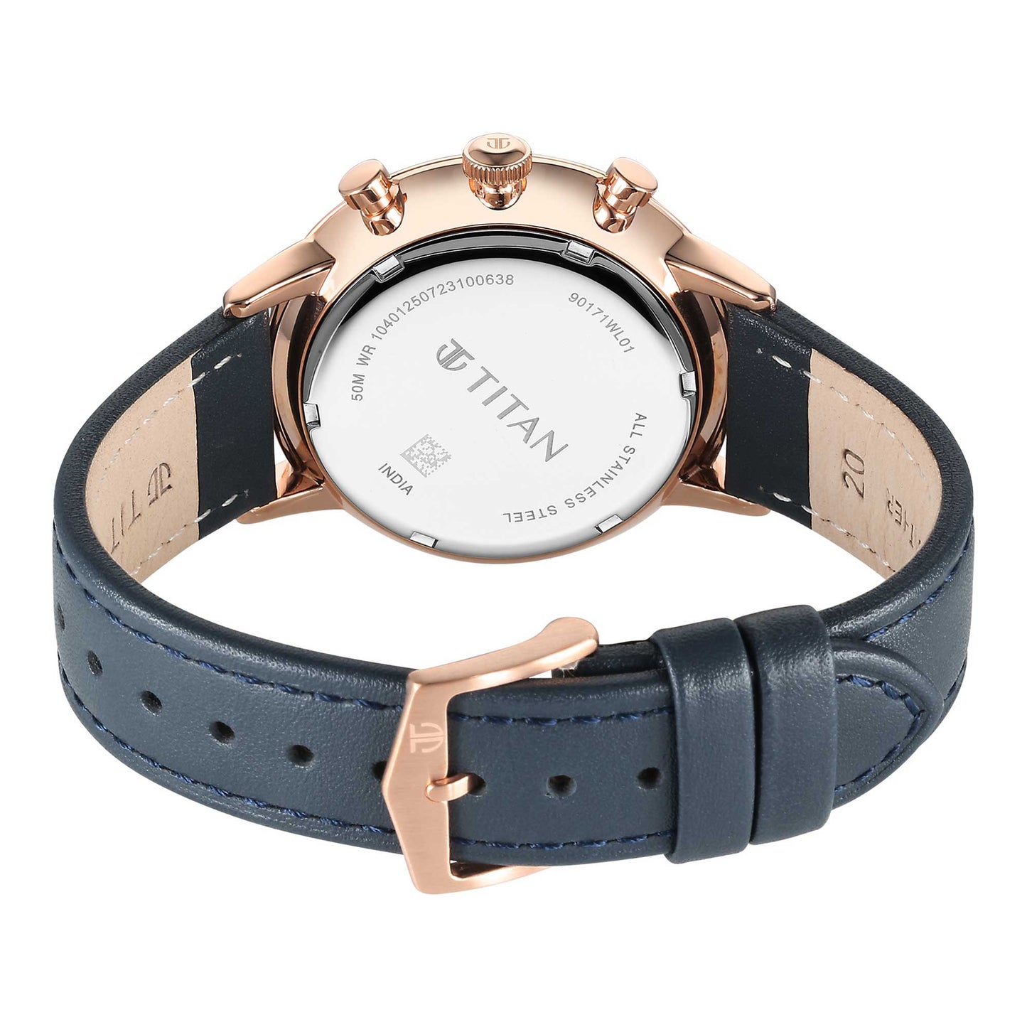 Titan Light Leathers Quartz Multifunction Blue Dial Stainless Steel Strap Watch for Men