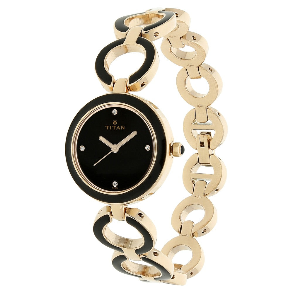 Titan Quartz Analog Black Dial Metal Strap Watch for Women