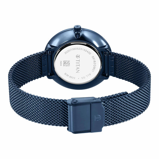 Titan Slimline Quartz Analog White Dial Blue Stainless Steel Strap Watch for Women