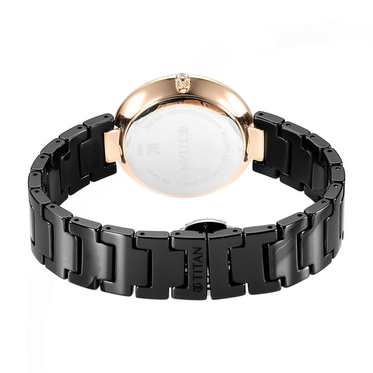 Titan Purple Ceramics Black Dial Analog Ceramic Strap watch for Women