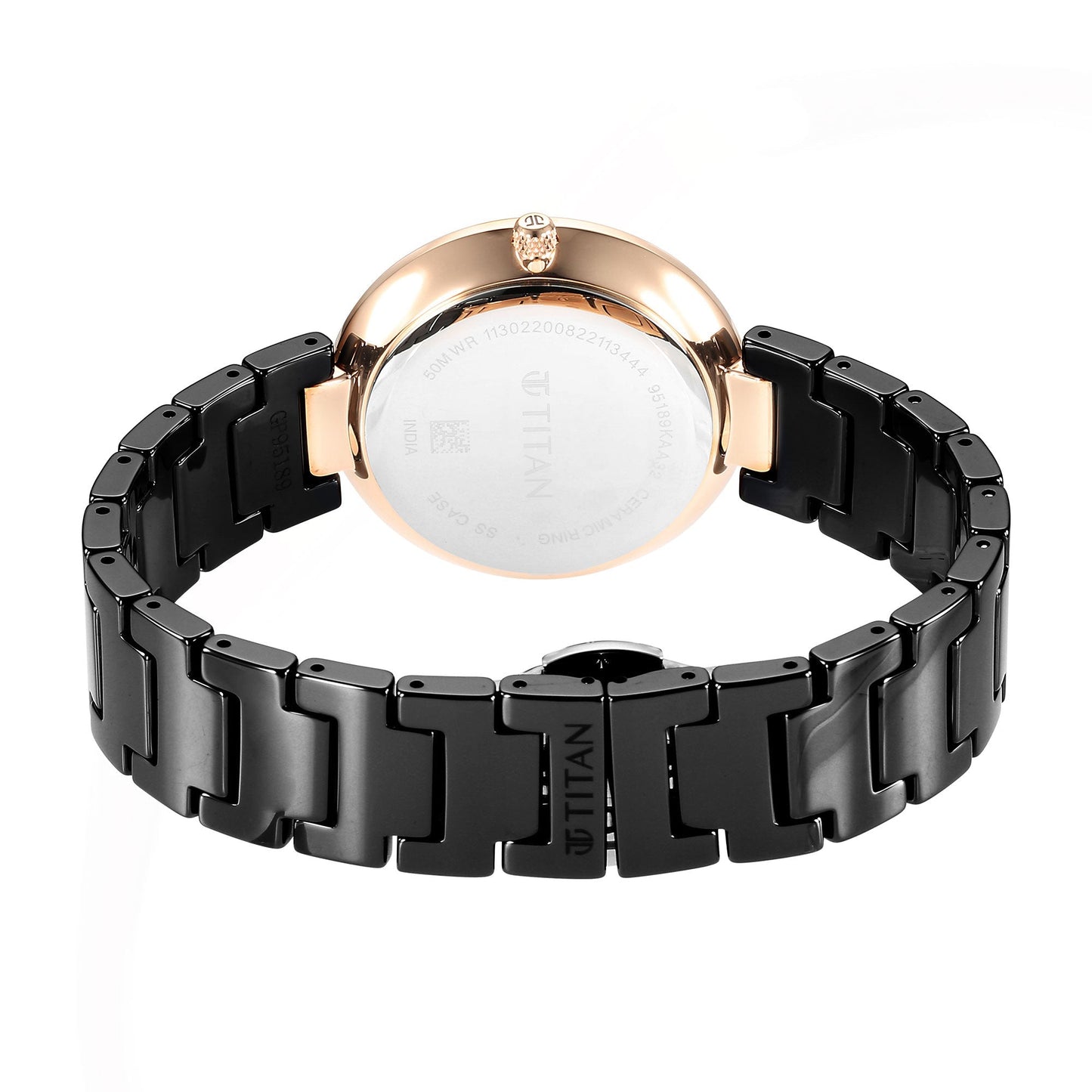 Titan Purple Ceramics Black Dial Analog Ceramic Strap watch for Women