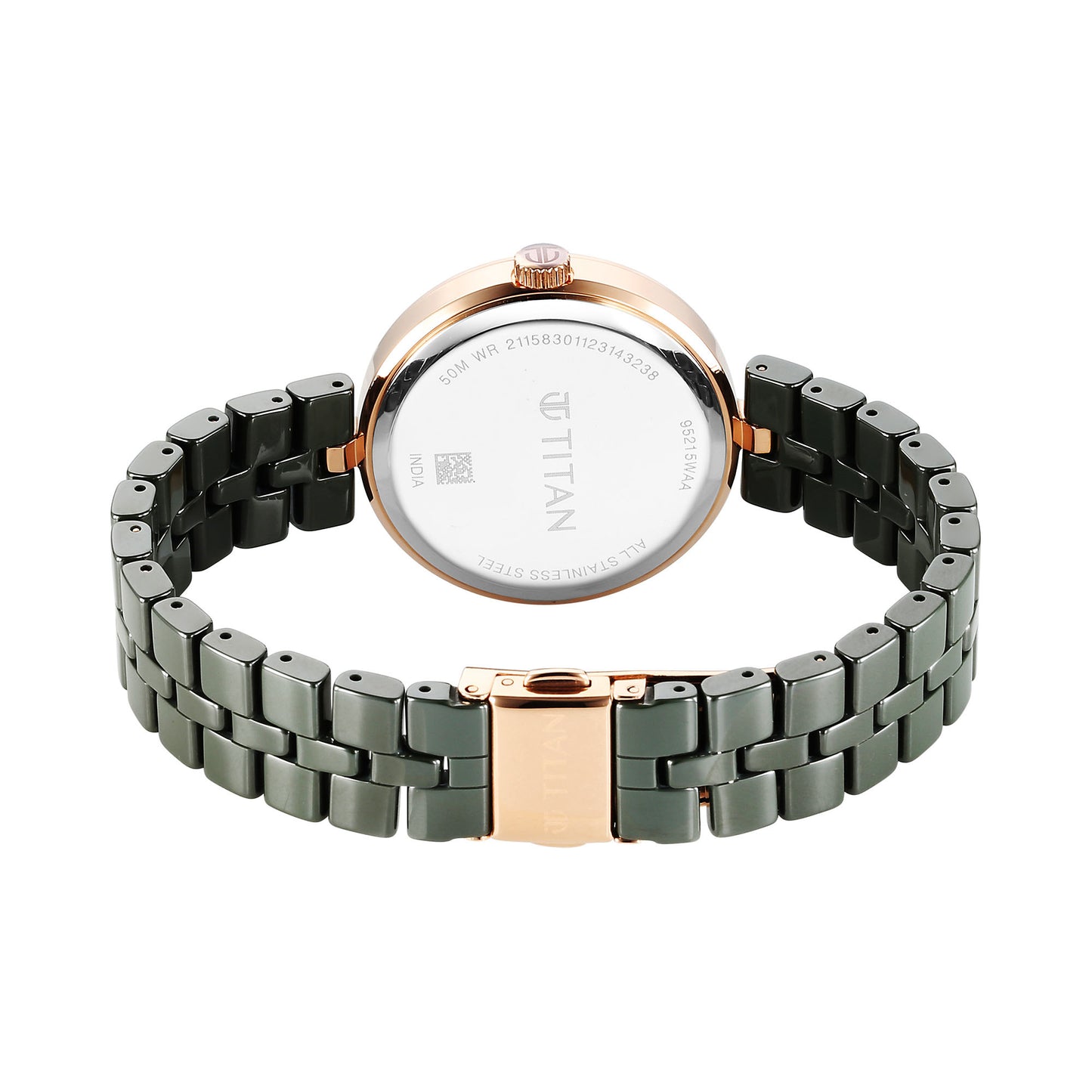 Titan Purple Ceramics Quartz Analog Mother of Pearl Dial Green Ceramic Strap Watch For Women
