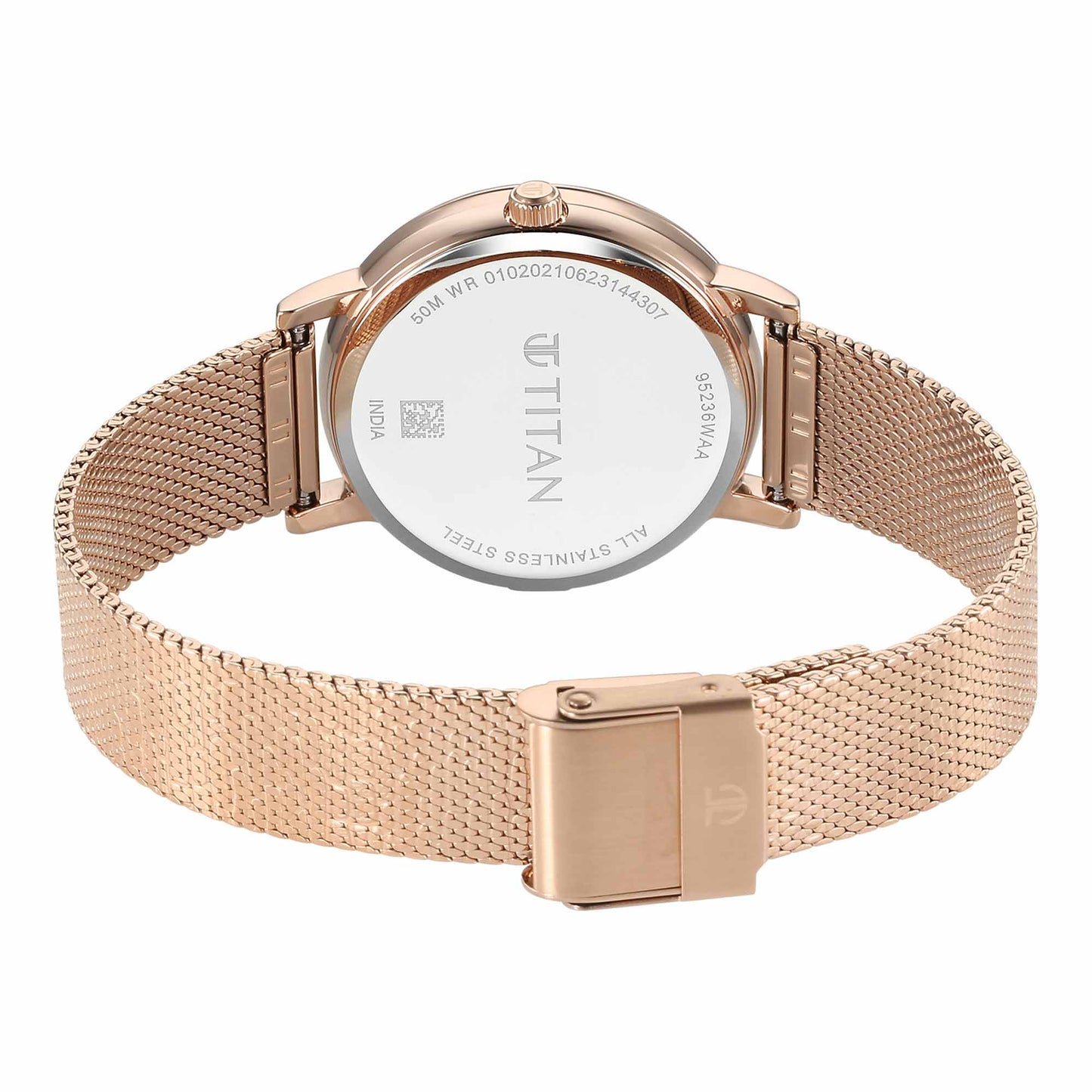 Titan Purple Style Up Quartz Analog Pink Dial Stainless Steel Strap Watch for Women