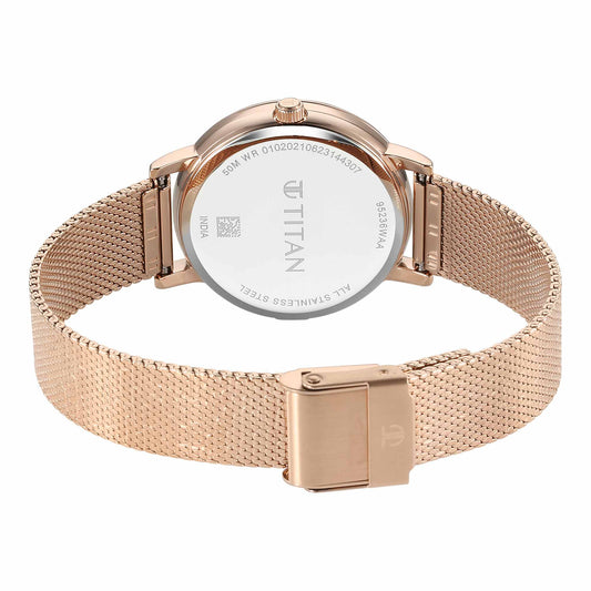 Titan Purple Style Up Quartz Analog Pink Dial Stainless Steel Strap Watch for Women