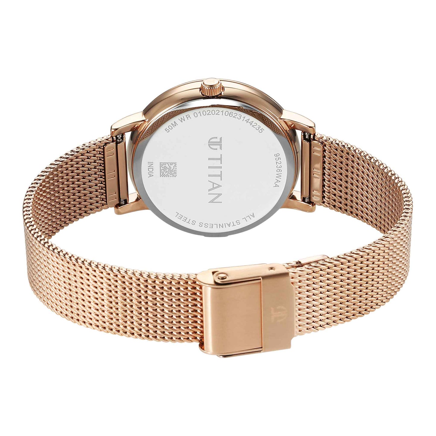 Titan Purple Style Up Quartz Analog Pink Dial Stainless Steel Strap Watch for Women