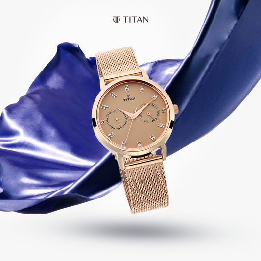 Titan Sparkle Beige Dial Analog Multi Function Watch for Women