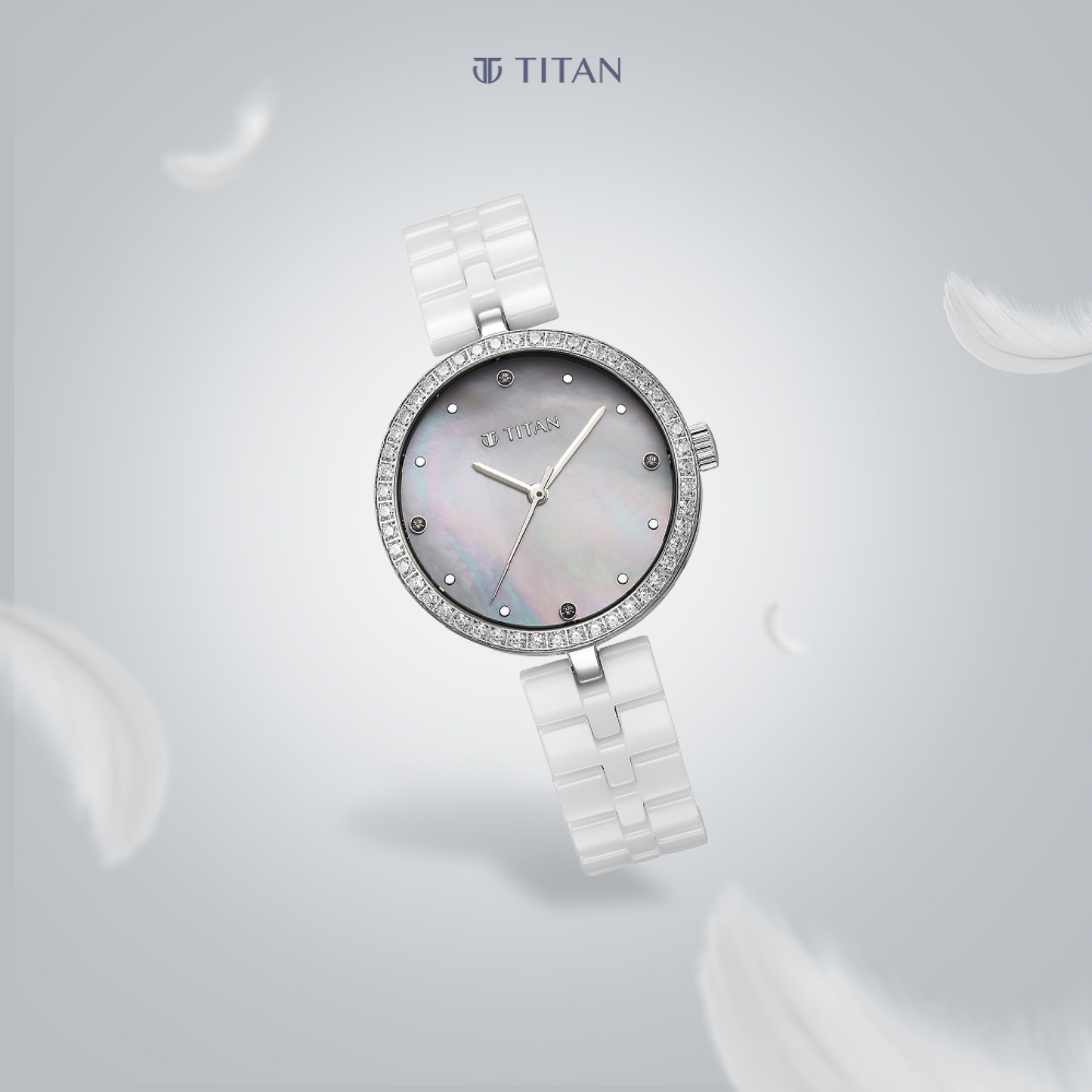 Titan Purple Ceramics Quartz Analogue Mother of Pearl Dial White Ceramic Strap Watch For Women