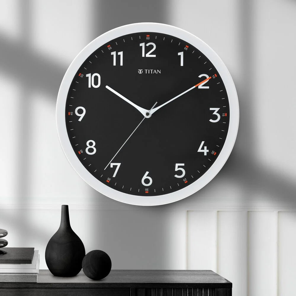 Titan Contemporary Black Wall Clock with Silent Sweep Technology - 30 cm x 30 cm (Medium)