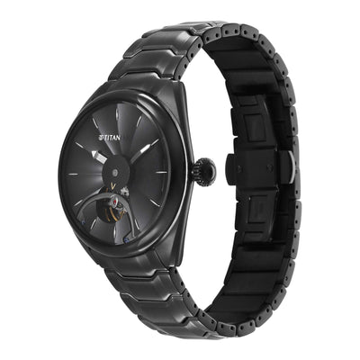 Titan Stellar Black Dial Stainless Steel Strap Automatic Watch