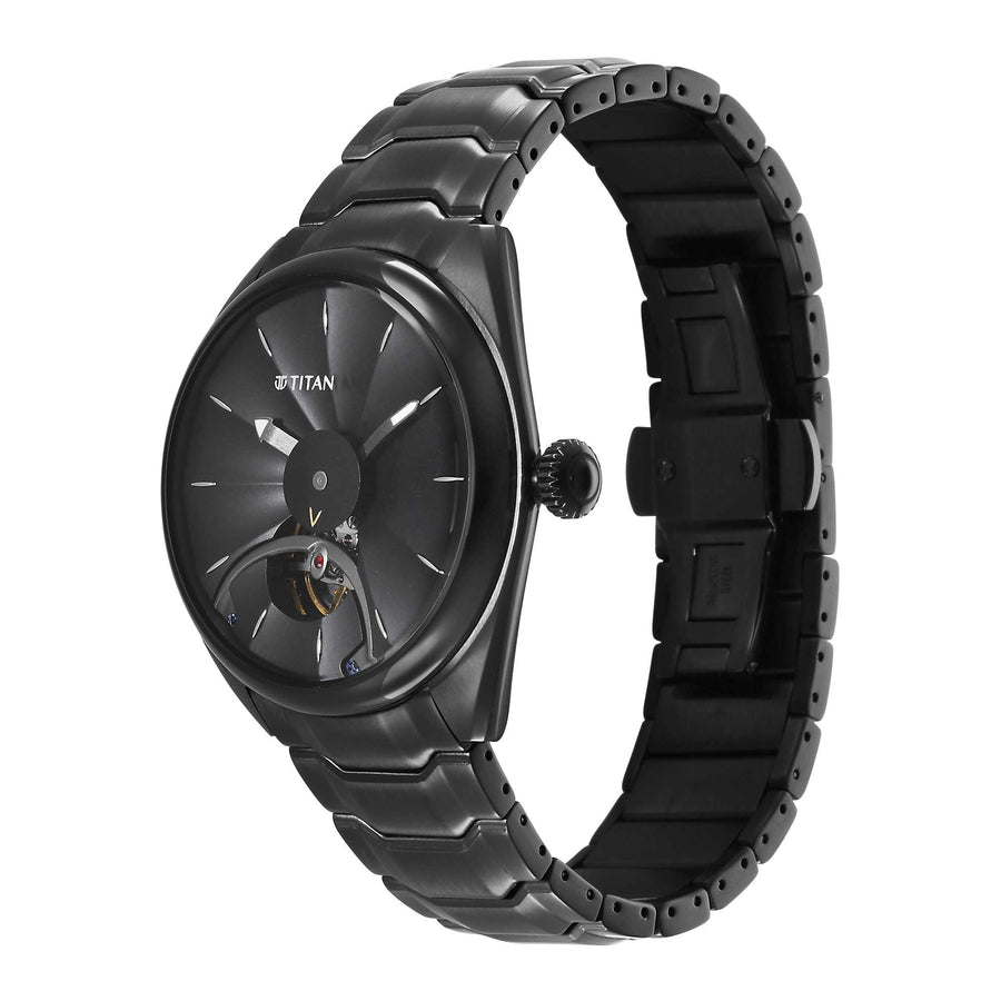Titan Stellar Black Dial Stainless Steel Strap Automatic Watch