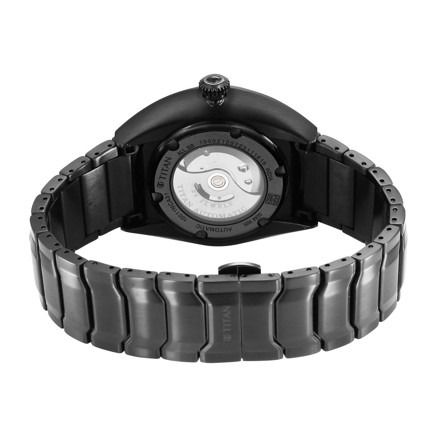 Titan Stellar Black Dial Stainless Steel Strap Automatic Watch