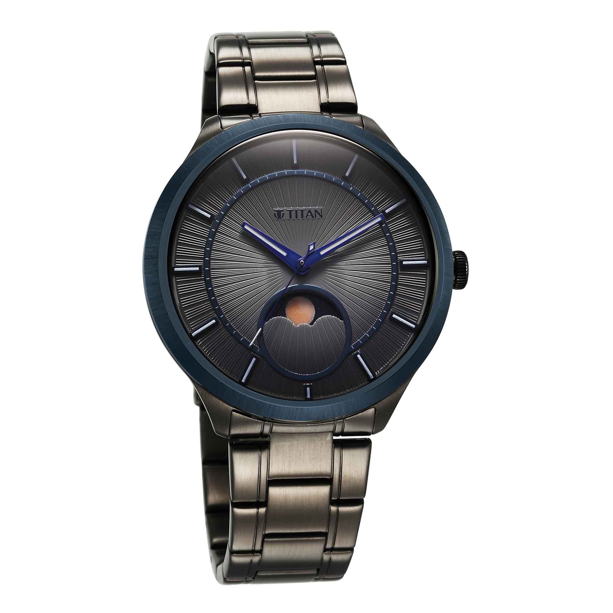 Titan Stellar Caelum Sun Moon Grey Sub-Dial Watch 10028KM01
