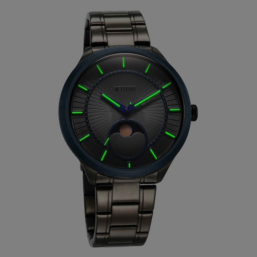 Titan Stellar Caelum Sun Moon Grey Sub-Dial Watch 10028KM01