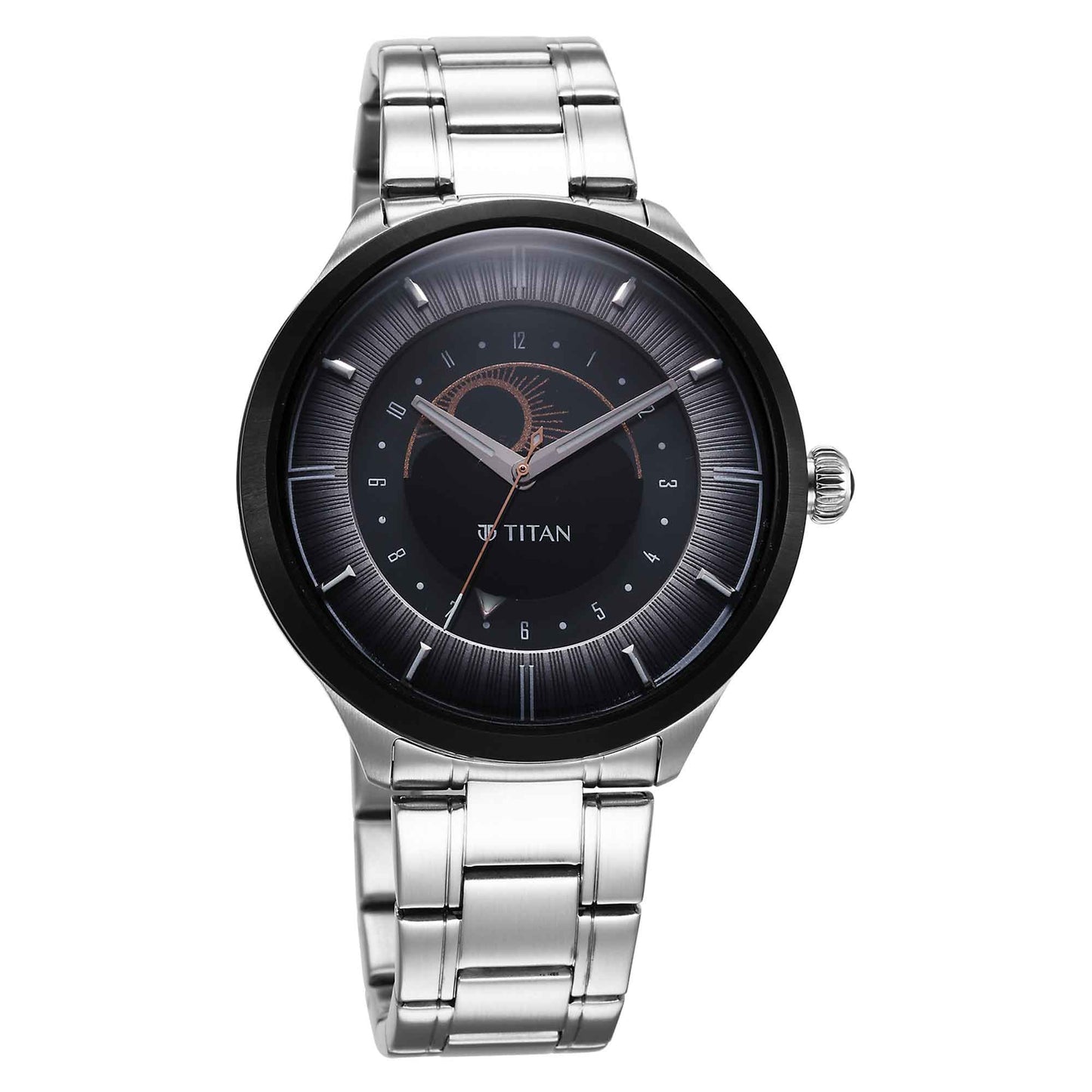 Titan Stellar Luna Sun Moon Disc Grey Dial Watch 10028KM02