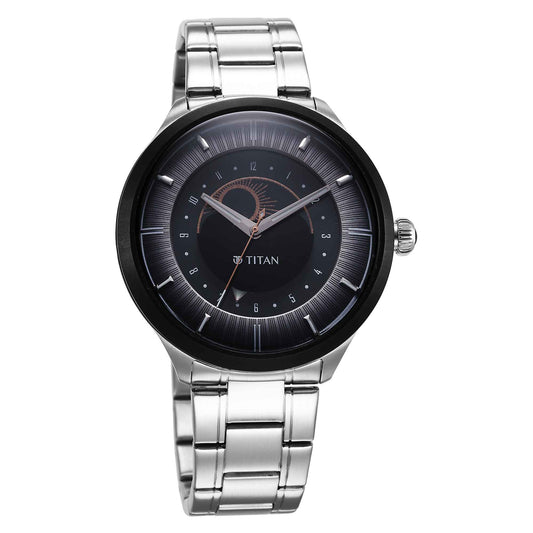 Titan Stellar Luna Sun Moon Disc Grey Dial Watch 10028KM02