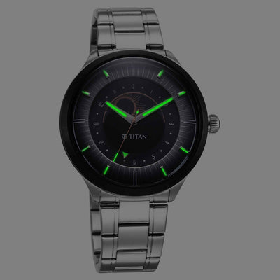 Titan Stellar Luna Sun Moon Disc Grey Dial Watch 10028KM02