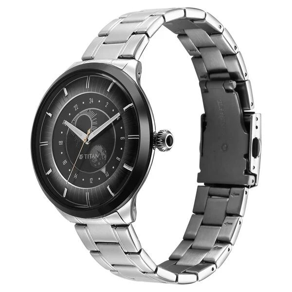 Titan Stellar Luna Sun Moon Disc Grey Dial Watch 10028KM02