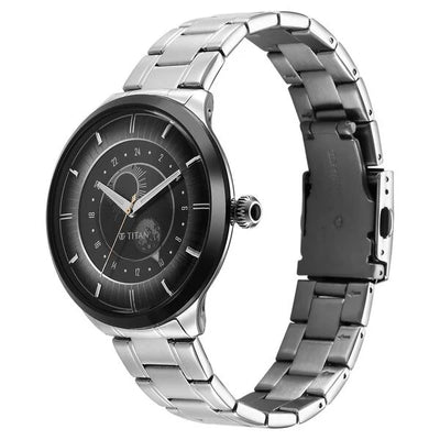 Titan Stellar Luna Sun Moon Disc Grey Dial Watch 10028KM02