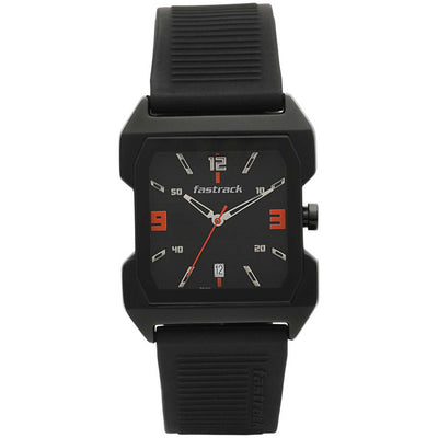 Fastrack Hitlist Quartz Analog with Date Black Dial PU Strap Watch for Guys