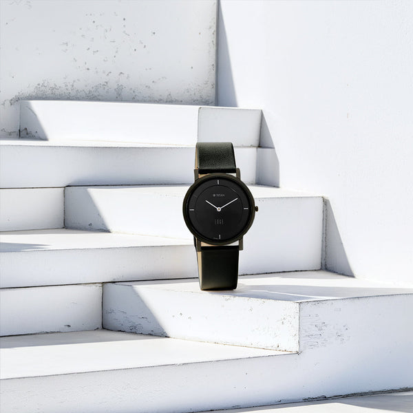 Titan Edge Black Dial Quartz Leather Strap Watch for Men