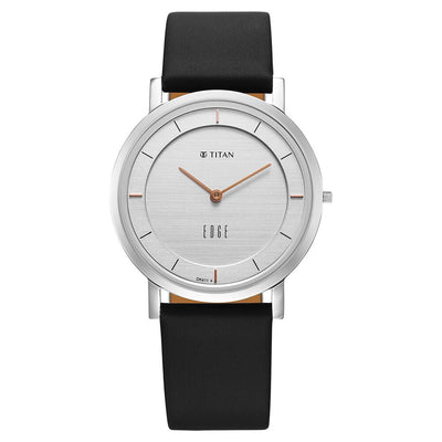 Titan Edge Quartz Analog White Dial Blue Leather Strap Watch For Men