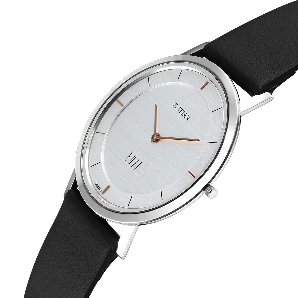 Titan Edge Quartz Analog White Dial Blue Leather Strap Watch For Men