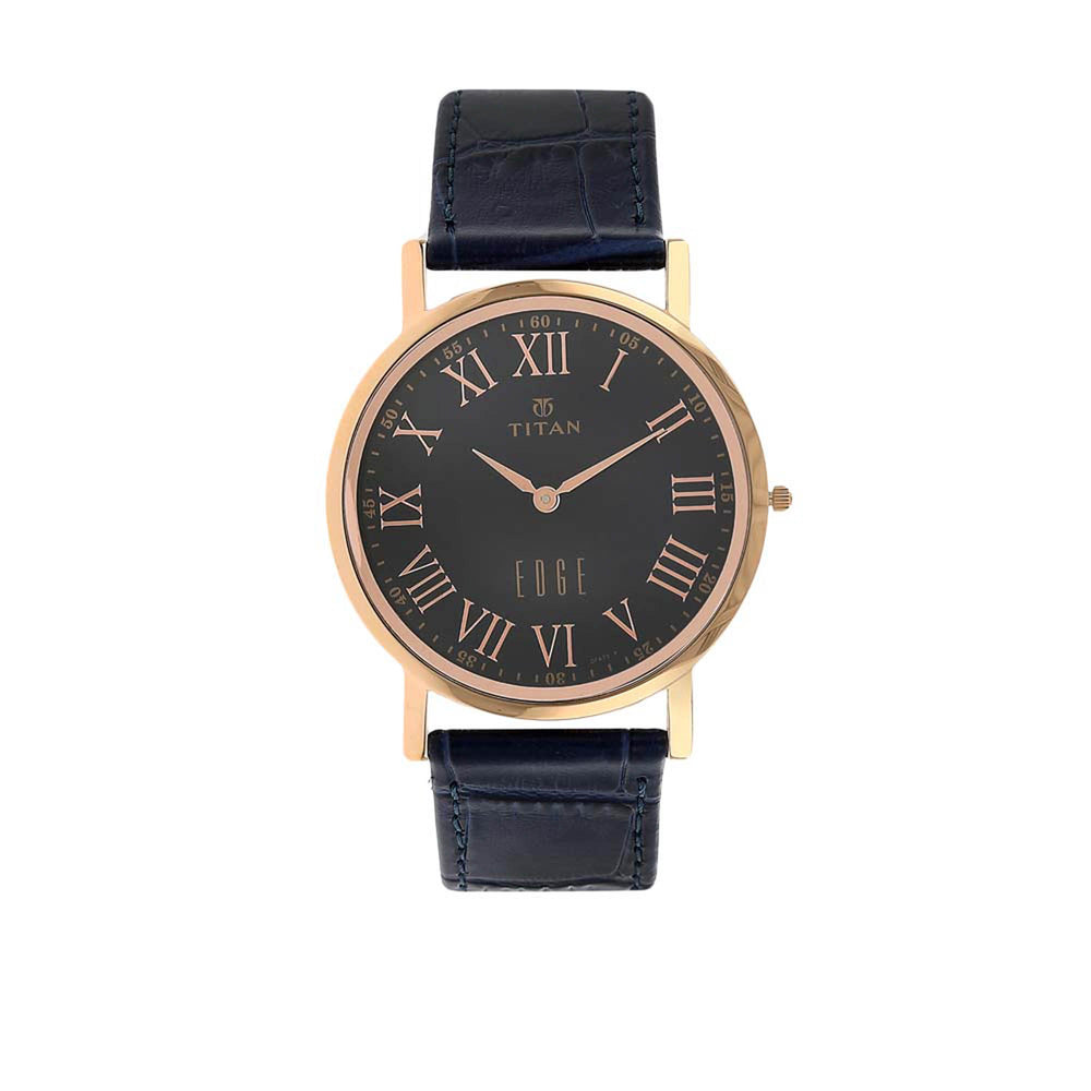 Titan Edge Black Dial Analog Leather Strap Watch for Men