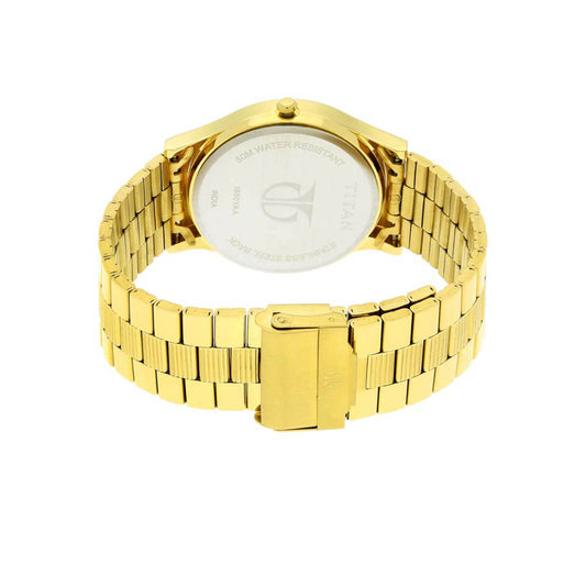 Titan Quartz Analog with Day and Date Champagne Dial Stainless Steel Strap Watch for Men