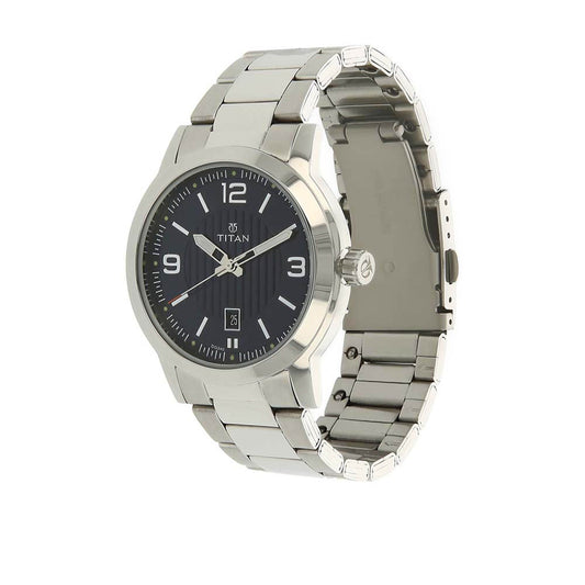 Titan Men's Urban Refinement: Sleek Blue Dial with Silver Stainless Steel Strap Watch