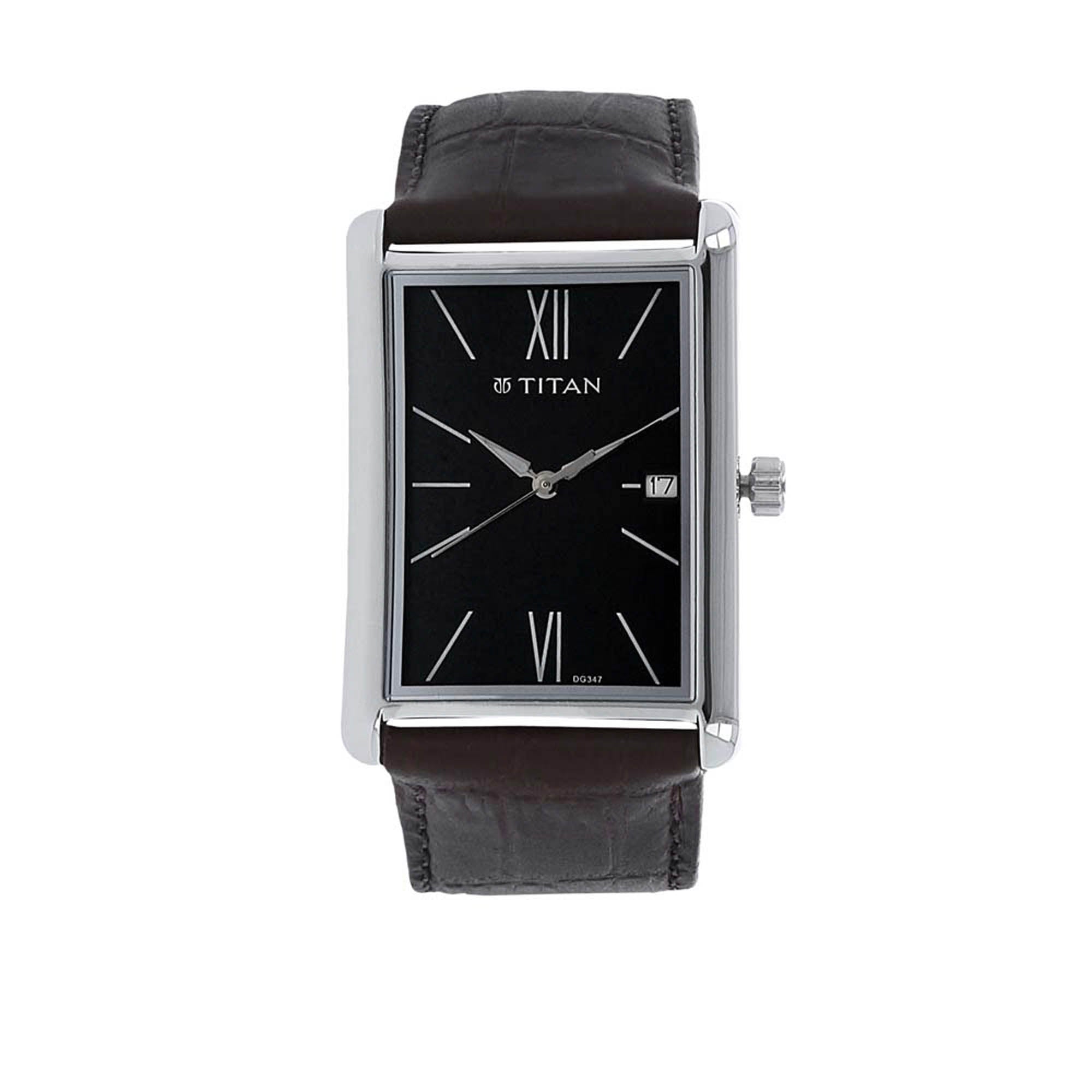 Titan Men's Urban Chic: Modernist Black Dial & Leather Strap Watch