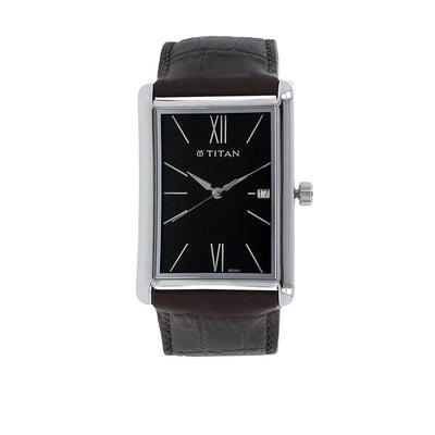 Titan Men's Urban Chic: Modernist Black Dial & Leather Strap Watch