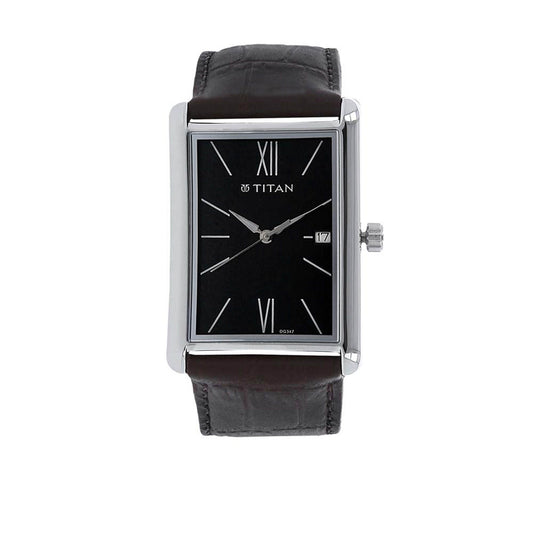Titan Men's Urban Chic: Modernist Black Dial & Leather Strap Watch