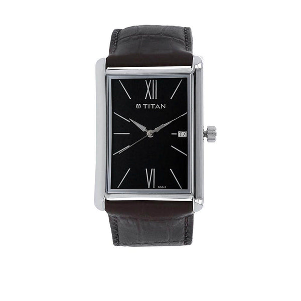 Titan Men's Urban Chic: Modernist Black Dial & Leather Strap Watch