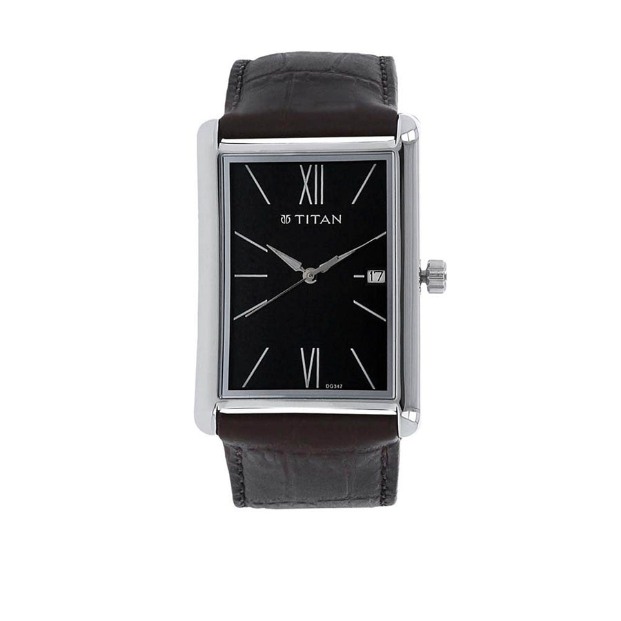 Titan Men's Urban Chic: Modernist Black Dial & Leather Strap Watch