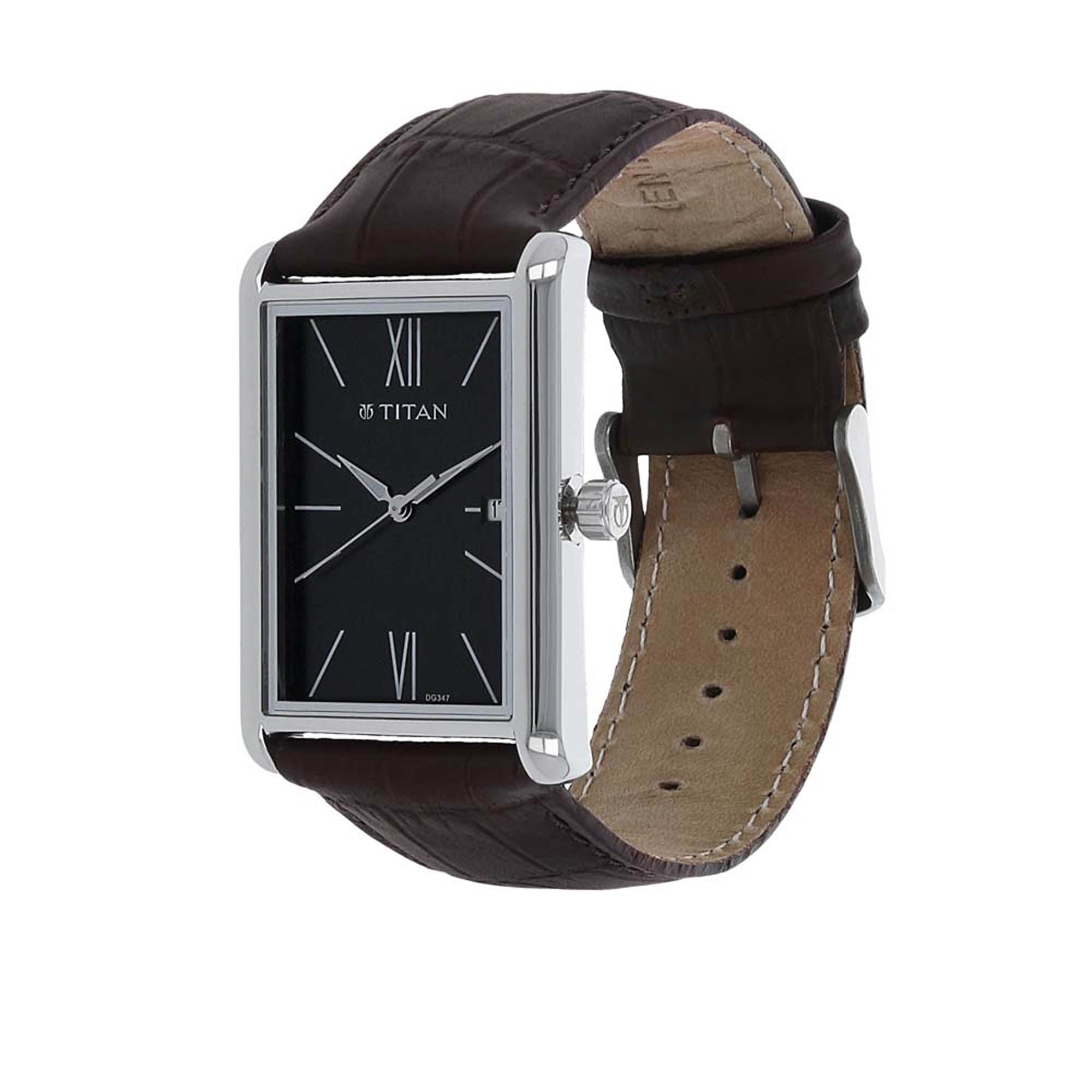 Titan Men's Urban Chic: Modernist Black Dial & Leather Strap Watch