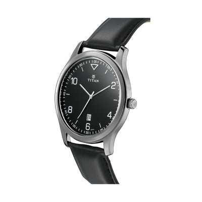Titan Workwear Black Dial Analog with Date Leather Strap watch for Men