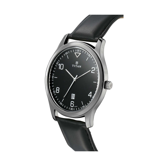 Titan Workwear Black Dial Analog with Date Leather Strap watch for Men