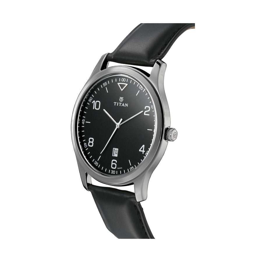 Titan Workwear Black Dial Analog with Date Leather Strap watch for Men