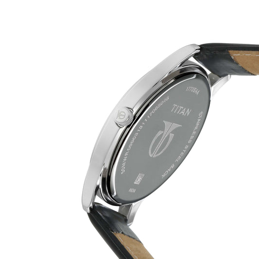 Titan Workwear Black Dial Analog with Date Leather Strap watch for Men