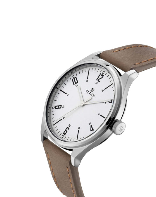 Workwear Watch with Silver Dial & Tan Leather Strap