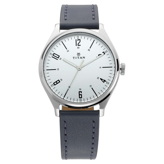 Titan Quartz Analog Silver Dial Leather Strap Watch for Men